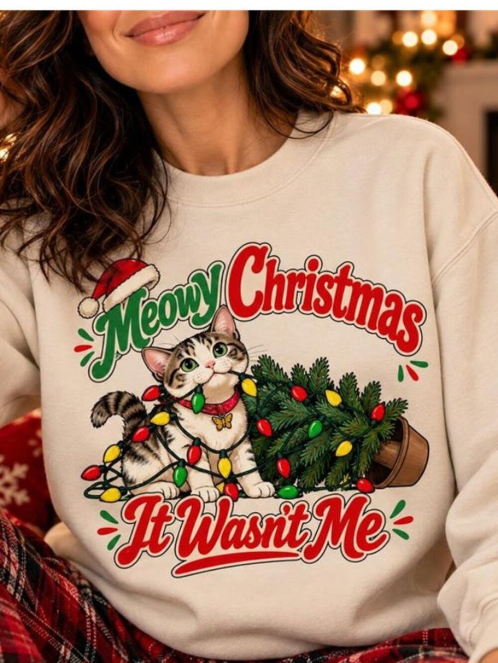 Meowy Christmas Cat Sweater It Wasn't Me Funny Holiday Graphic Pullover Catlover